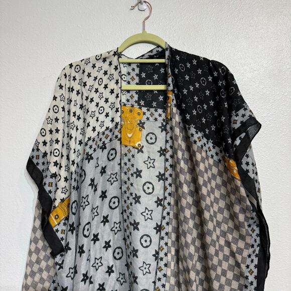 Odiva Black Print Open Front Kimono Sz O/S - Picture 3 of 12